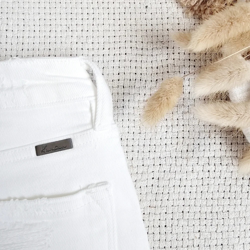 KanCan High Rise Slim Straight Fit Denim Jeans Stretch Distressed White 1/24 NEW - Picture 6 of 13